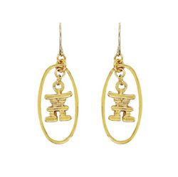 Gold plated Inukshuk Dangle Earrings in Ovals - 6426EFG